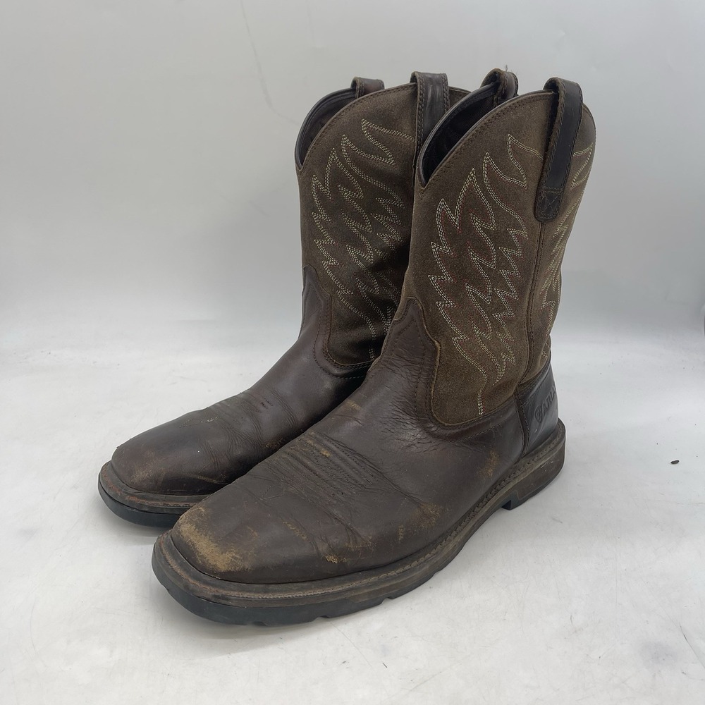 ARIAT Work Boots Mens 10.5 EE 2E Wide Square Toe Pull On Brown Workwear